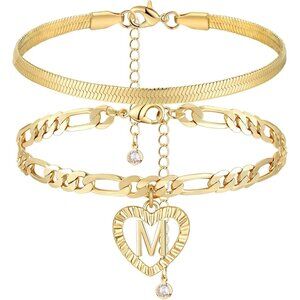 Gold Ankle Bracelets for Women Waterproof, 14k Gold Plated Layered Snake Anklets